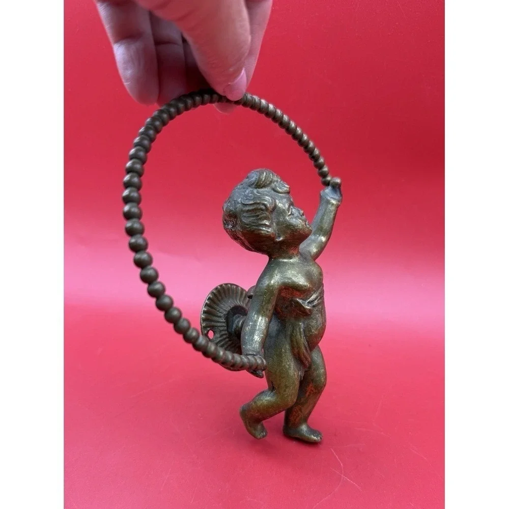 Vintage/Antique Solid Brass Cherub Putto Wall Mount Figure Architectural Decor